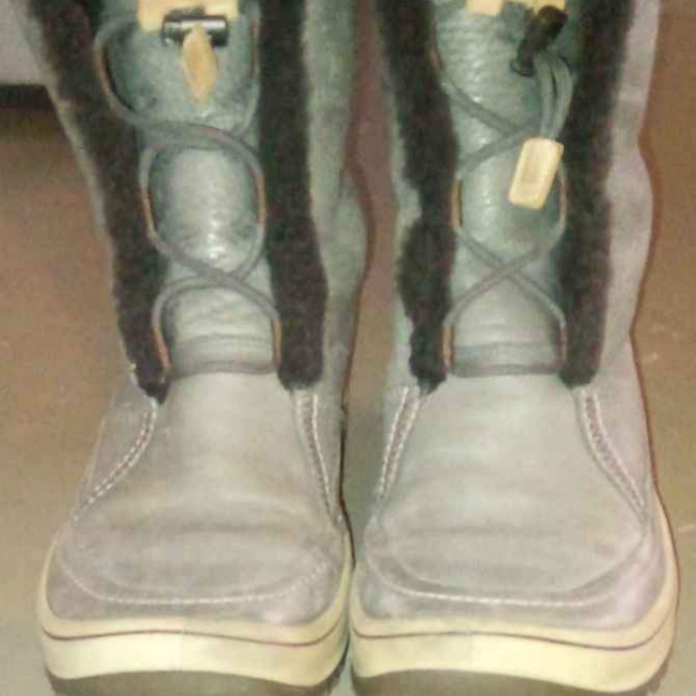 Ecco Women's Leather Boots, blue, black faux fur, tie, hydromax, size 41/10US